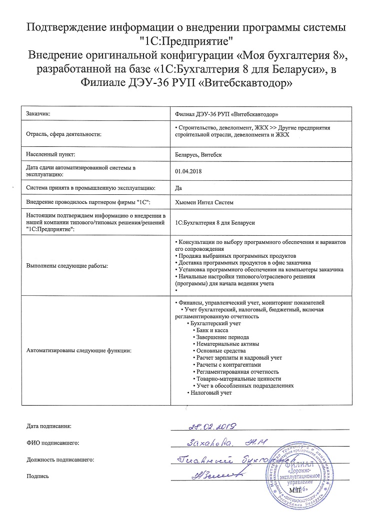 Отзыв Филиал ДЭУ-36 РУП «Витебскавтодор»