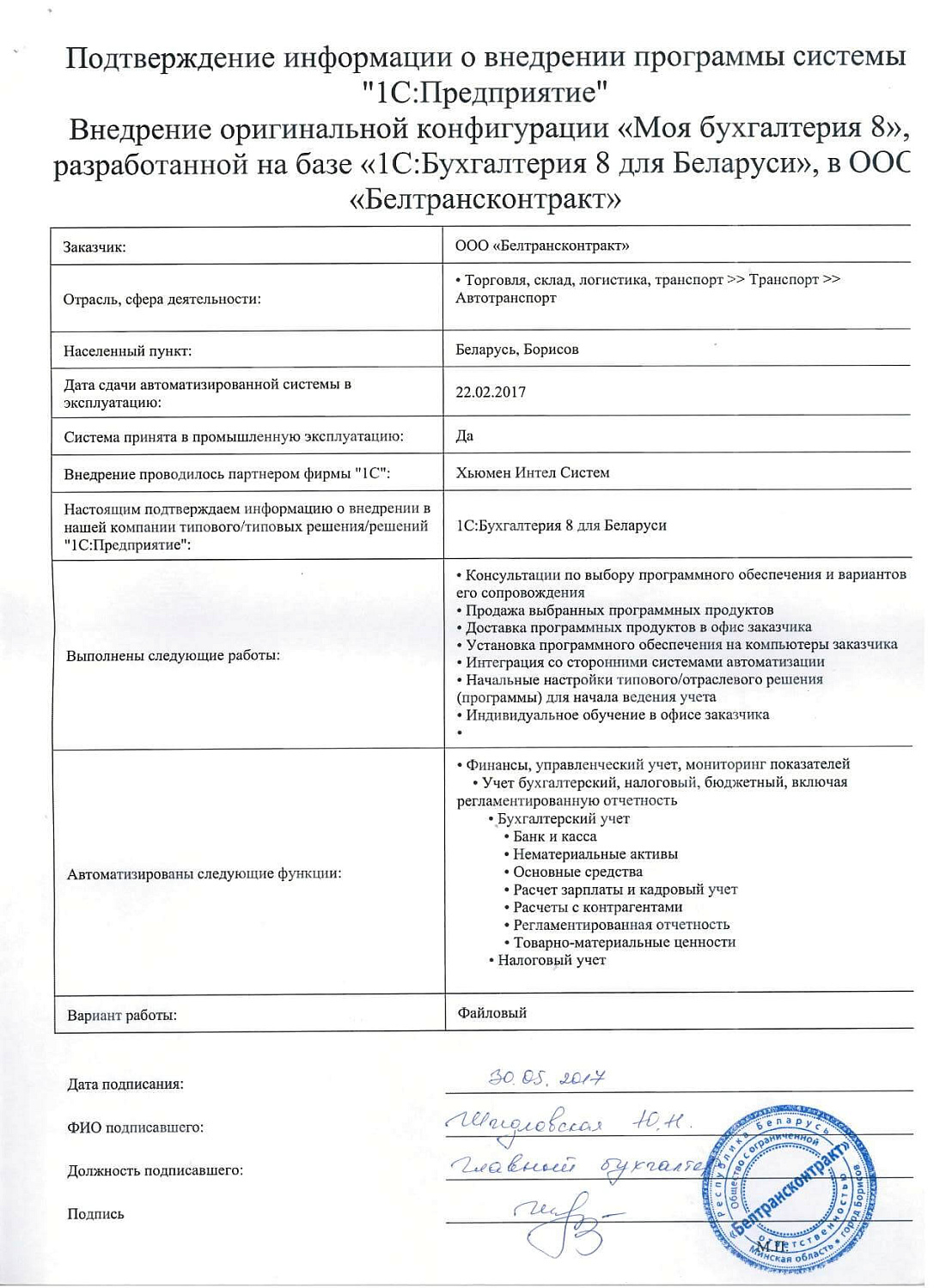 Отзыв ООО «Белтрансконтракт»