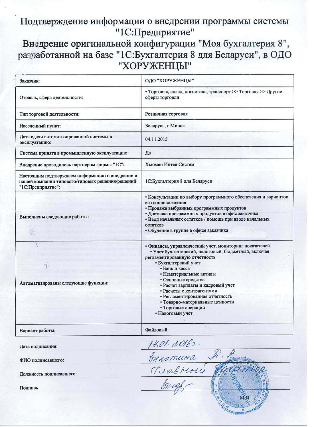 Отзыв ОДО «