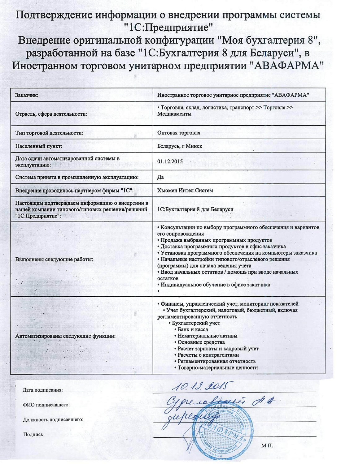 Отзыв Иностранное торговое УП «